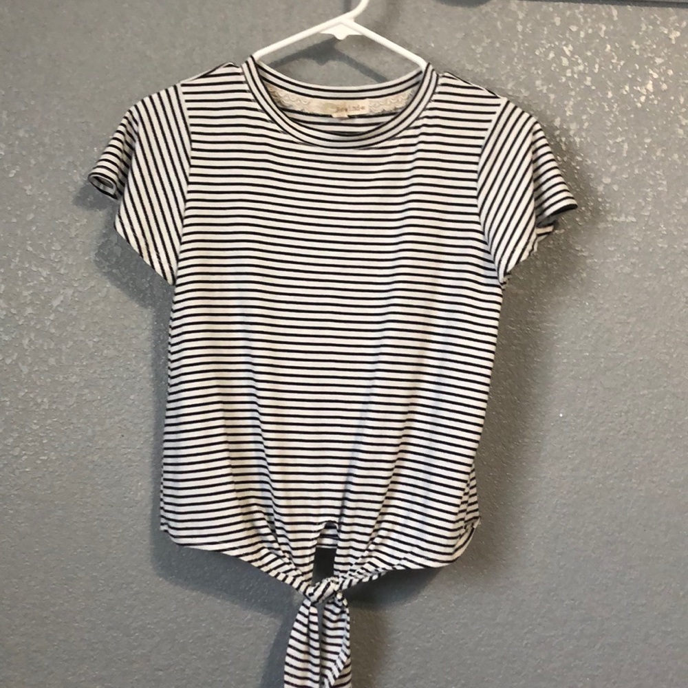 Black and White Striped Short Tie Tee